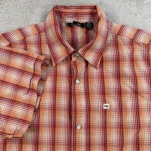 Outdoor Research Shirt Mens Large Orange Red Plaid Hiking Short Sleeve Button Up